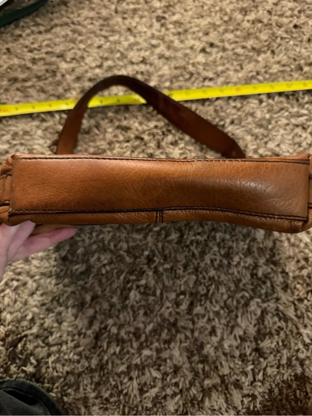 Vintage Fossil Cognac Leather Shoulder Bag Distressed Boho Style